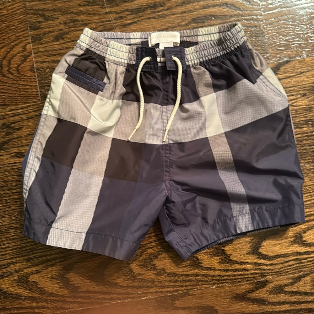 Burberry baby boys 12M drawstring blue plaid swim trunks
